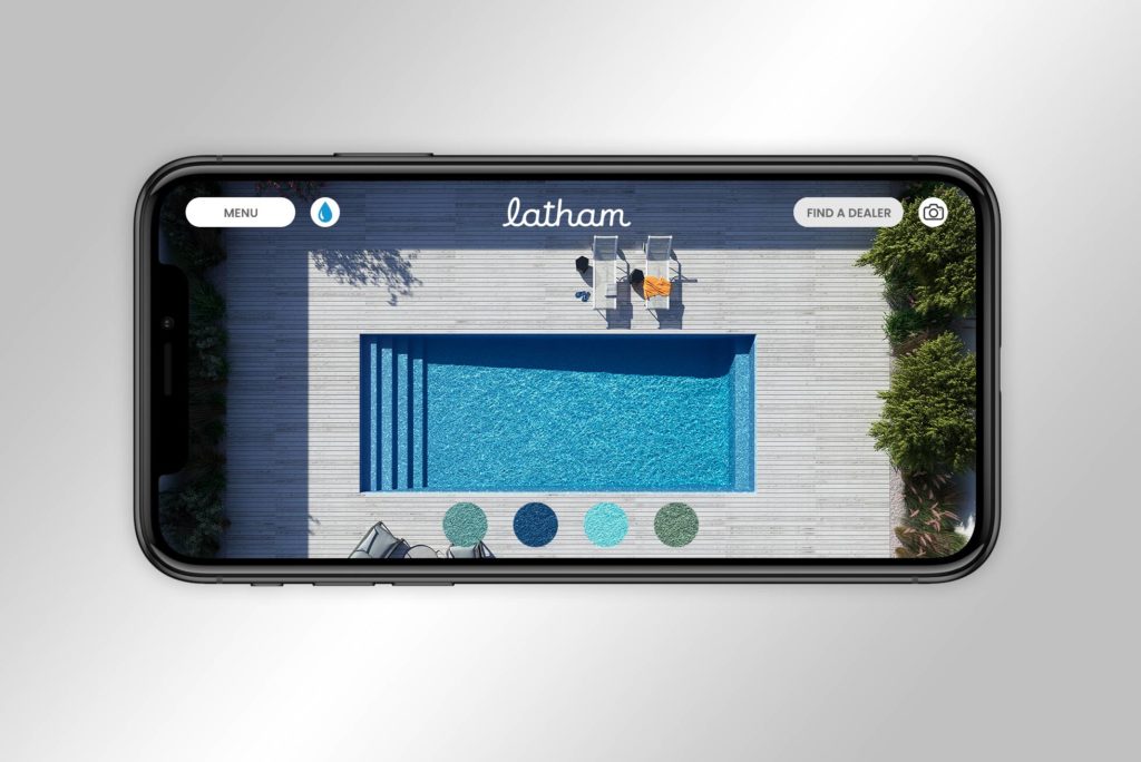 Smartphone displaying aerial pool design mockup