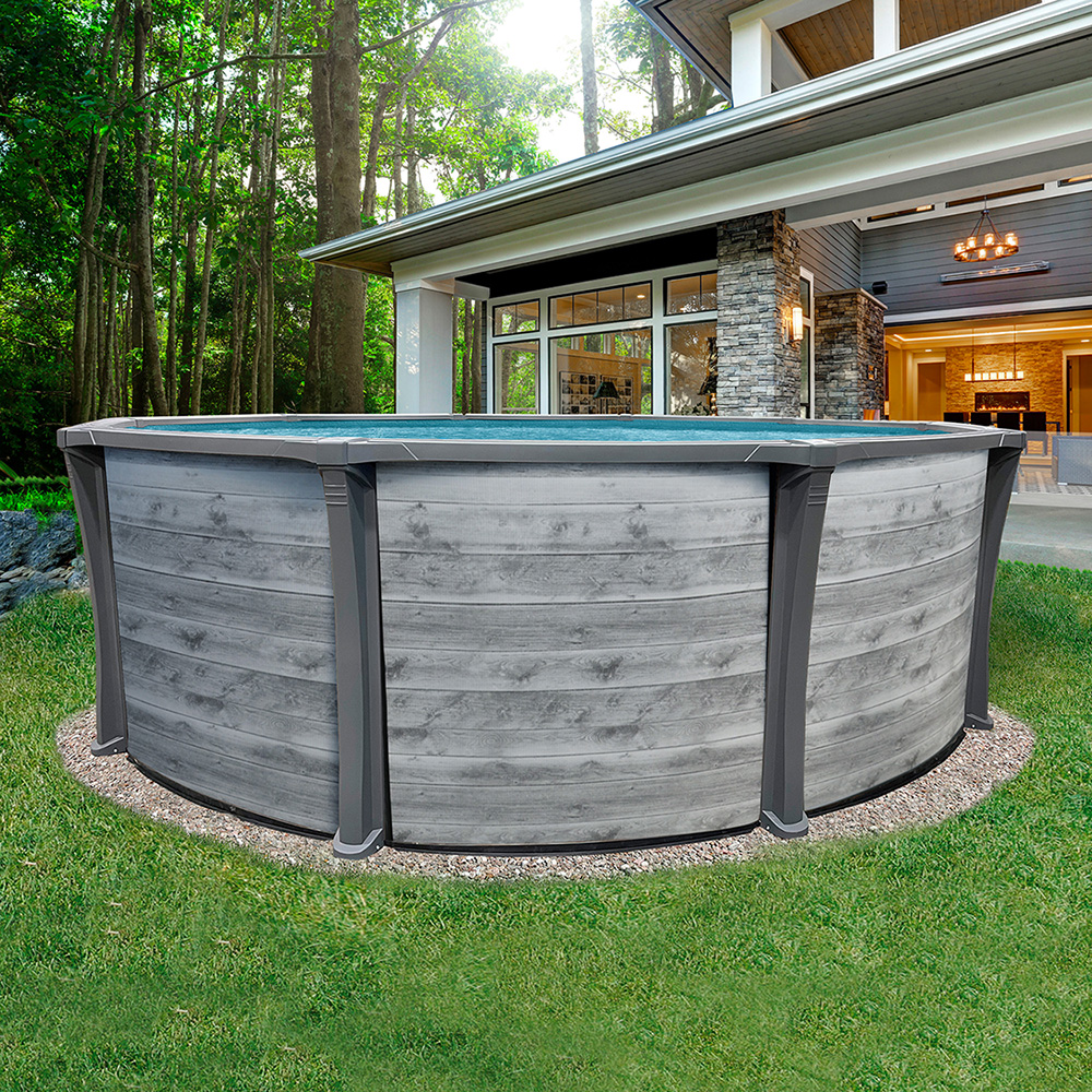 Back yard with fire pit and red chairs
